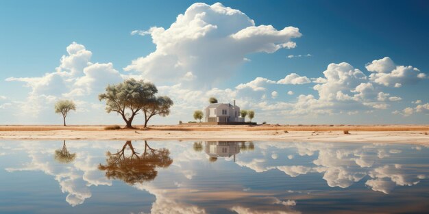 una nube con vista al lago tranquilo