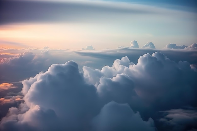 Nubes aéreas del espacio muchas nubes sobre el cielo