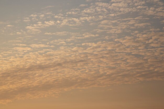 Nubes al atardecer en tonos beige plateados. Cirros en el cielo, por la noche