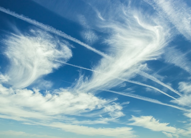 Foto nubes blancas esponjosas en un cielo azul