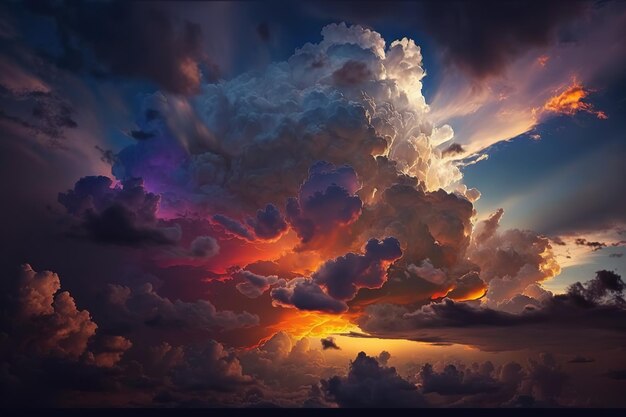 Nubes en el cielo al atardecer Fantástica ilustración mágica AI