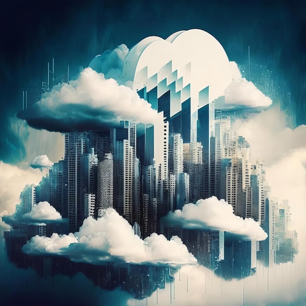 Nubes en el cielo con fondo de paisaje urbano Ciudad de datos