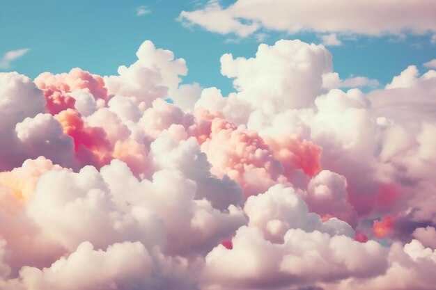 Foto nubes coloridas y esponjosas en el cielo azul en tono retro