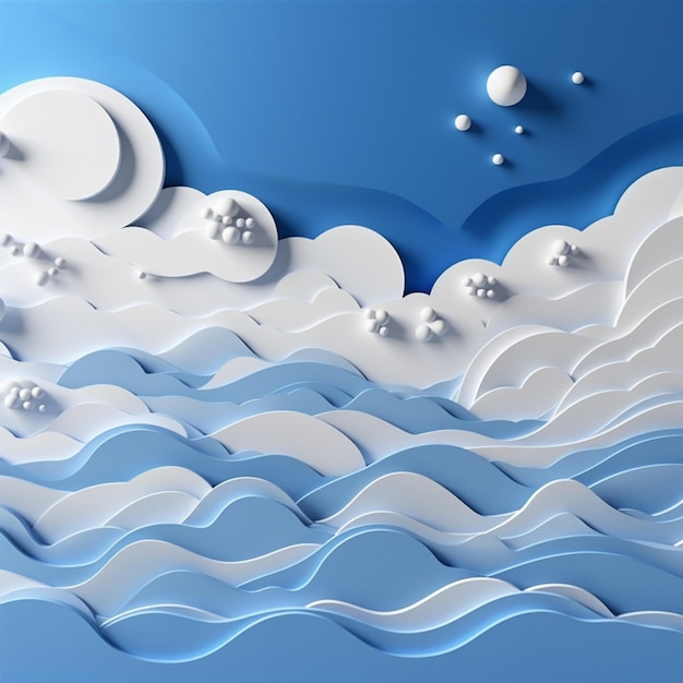 Nubes de corte de papel y fondo de concepto creativo azul