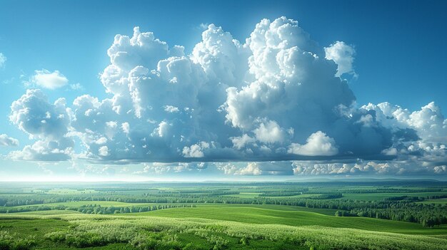 Nubes cúmulos que se forman sobre un paisaje verde de fondo