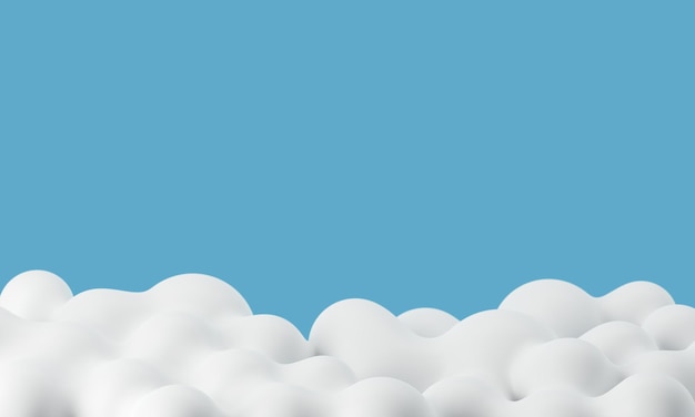 Nubes esponjosas 3D sobre fondo de cielo azul