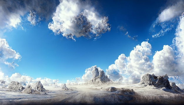 Nubes esponjosas blancas en el cielo azul