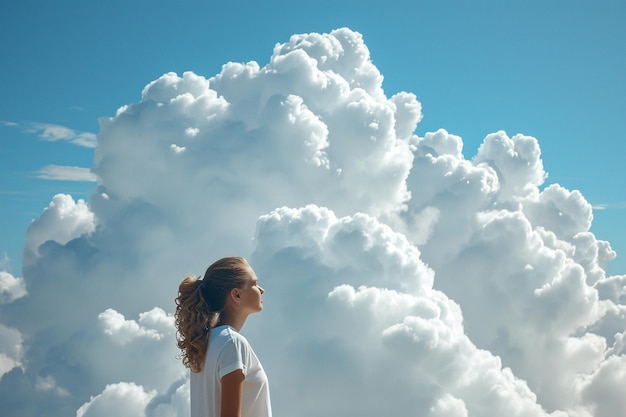 Nubes de estilo fantasía y mujer.