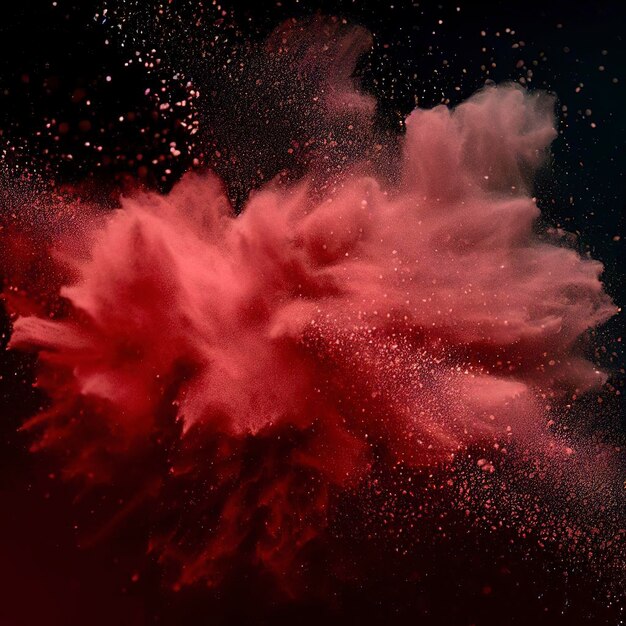 Foto nubes de explosión de polvo rojo congelan el movimiento de salpicaduras de partículas de polvo blanco