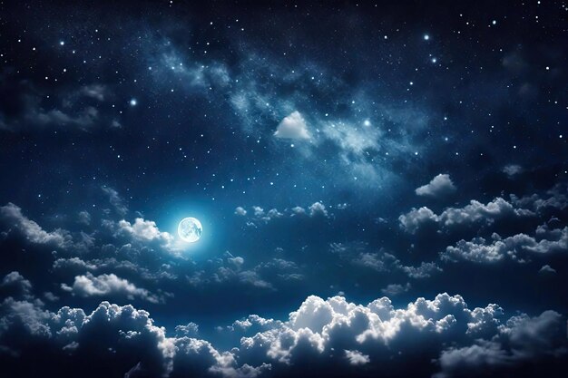 Foto nubes en el fondo de la luna llena y el cielo estrellado
