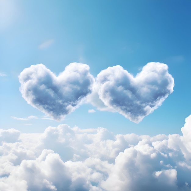 Nubes en forma de corazón sobre un fondo de cielo azul