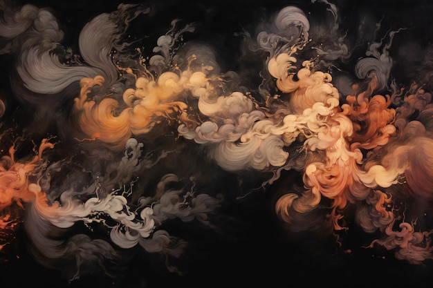 Nubes de humo de colores sobre un fondo negro Copiar el espacio