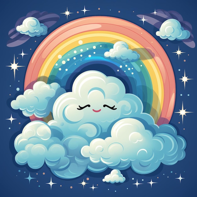 Foto nubes con ilustración de arco iris