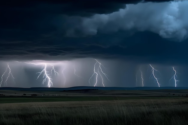 Nubes de lluvia con relámpagos generativos ai