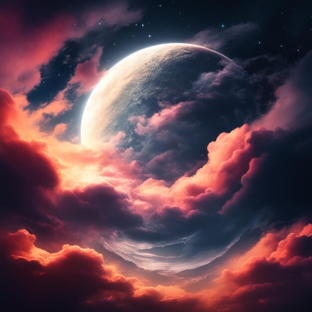 Foto nubes de luna y cielo con la luna renderización 3d nubes de luna y cielo con luna renderización 4d