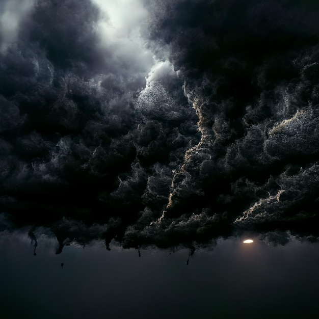 Las nubes oscuras cubren el cielo y una luz brilla generativa ai