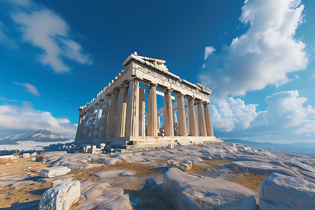 Las nubes del Partenón el cielo azul