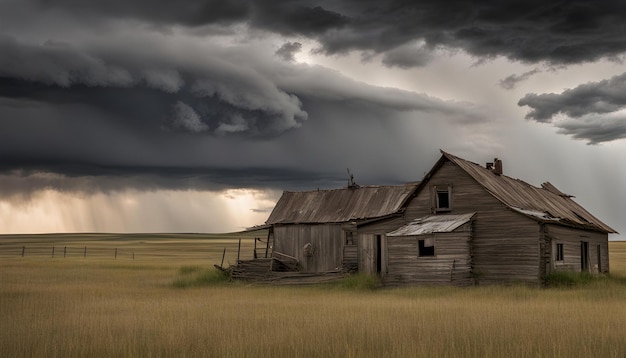 Foto nubes pesadas sobre la casa de la granja en el campo