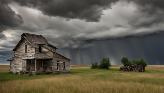 Foto nubes pesadas sobre la casa de la granja en el campo