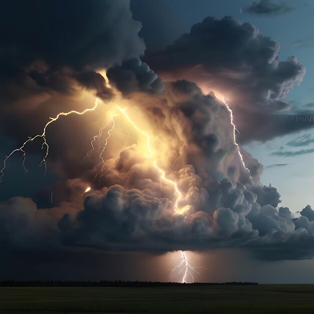 nubes realistas y relámpagos amarillos generados por la IA