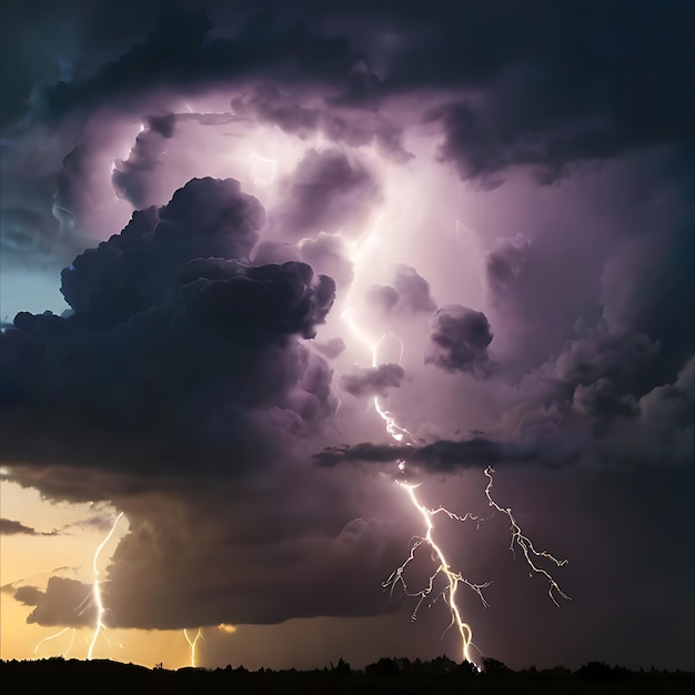 nubes realistas y relámpagos amarillos generados por la IA