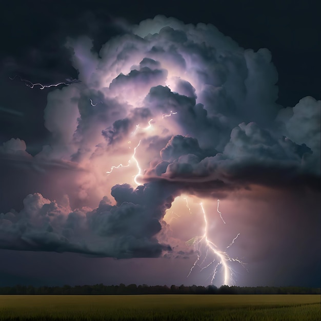 nubes realistas y relámpagos amarillos generados por la IA