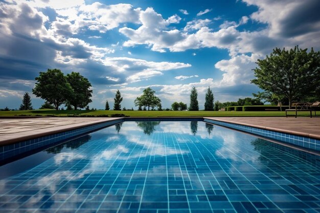 Las nubes se reflejan en una piscina tranquila