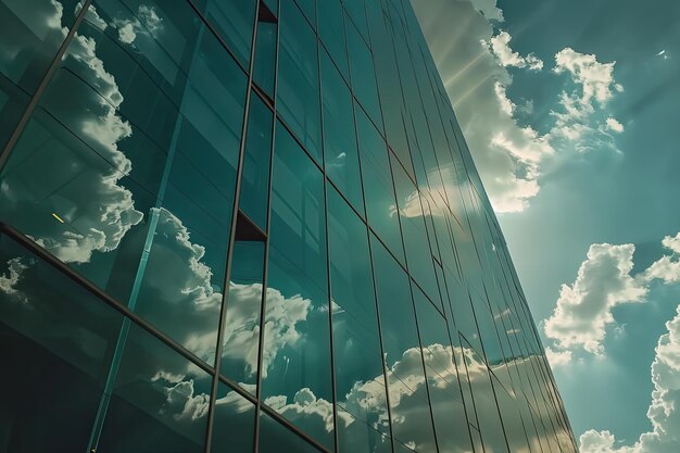 Las nubes se reflejan en las ventanas de los edificios de oficinas modernos