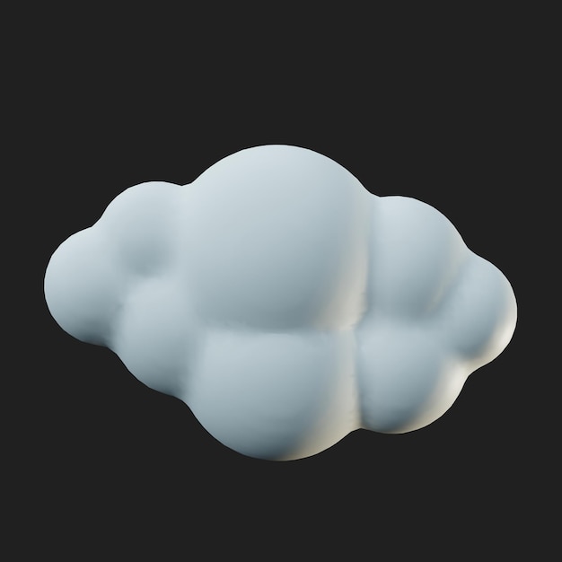 Nubes de representación 3d en el cielo con fondo negro. Render icono de nubes esponjosas de dibujos animados redondo suave