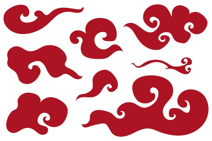 Foto nubes rojas chinas juego de pegatinas de diario de dibujos animados png