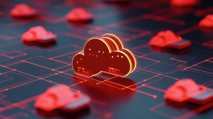 Foto nubes rojas concepto de red interconectada almacenamiento de datos completos transferencia de tecnología digital moderna fondo papel tapiz imagen generada por ia