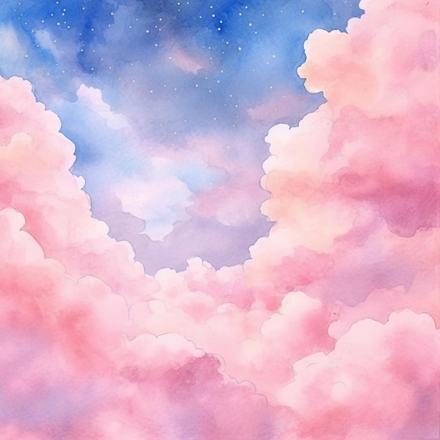 Nubes rosadas en el cielo con estrellas