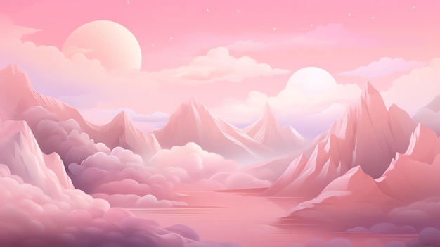 Las nubes rosadas y las montañas