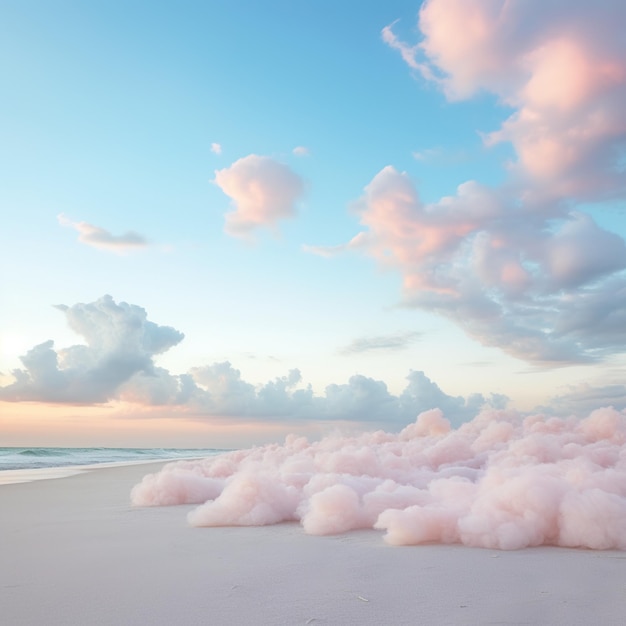 Nubes rosadas en la playa