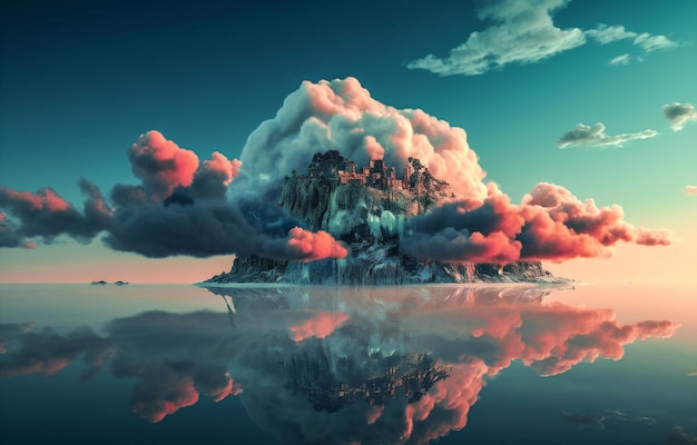 nubes sobre una montaña puesta de sol arte surrealista paisaje natural
