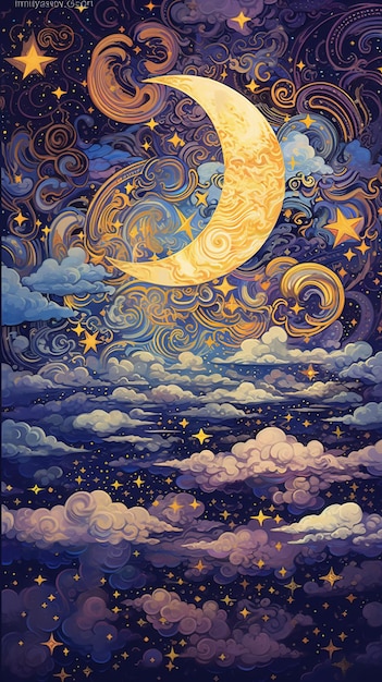 Nubes Sol Estrellas y Luna Ilustración Fondo de pantalla