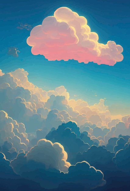 Nubes suaves y esponjosas sobre la ilustración del cielo del mar Hermoso cielo y nubes