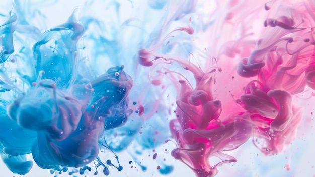 Foto nubes de tinta azul y rosa vivas se mezclan en el agua