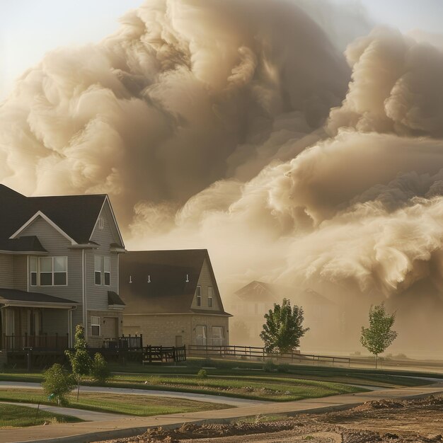 Nubes tormentosas sobre un barrio suburbano en Texas Estados Unidos