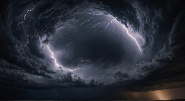 Nubes de trueno vórtice con destellos de luz