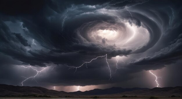 Nubes de trueno vórtice con destellos de luz