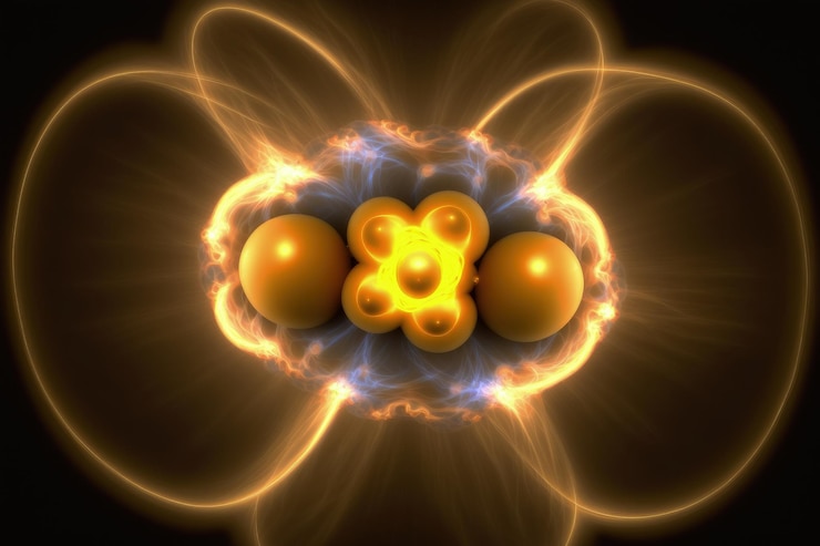 Foto núcleo atômico elétrons nêutrons modelo de prótons mostra que um átomo é principalmente um espaço vazio com elétrons orbitando um núcleo fixo carregado positivamente em caminhos previsíveis definidos