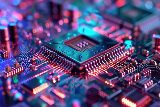 Núcleo de microprocessador de computador futurista com design intrincado Um poderoso chip de processador