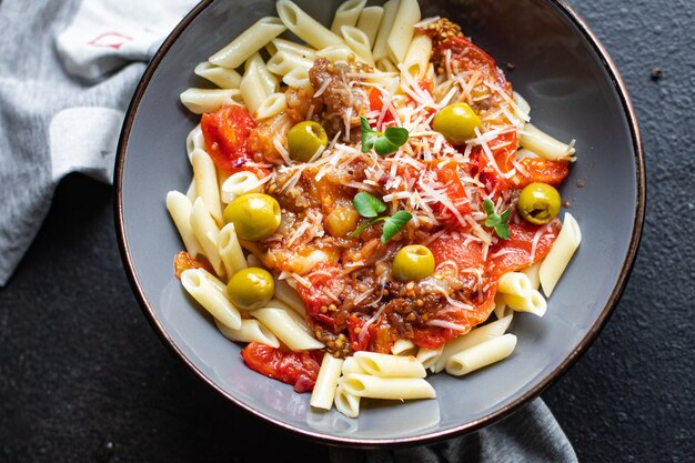 Nudeln Auberginen Tomatensauce Käse Nudeln Alla Norma Gemüse zweiten Gang