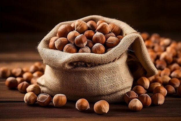 Nueces de avellana en una bolsa