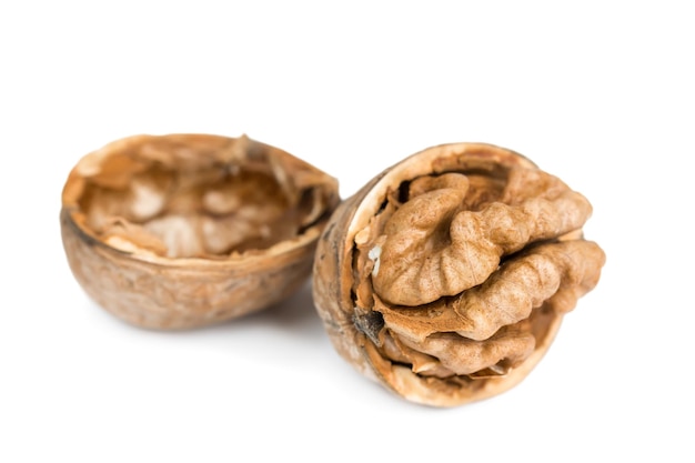 Nueces con cáscara aislado sobre fondo blanco.