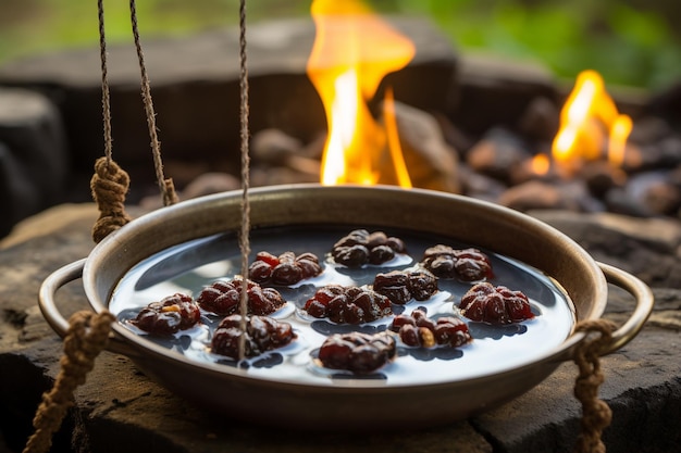 Foto nueces en una cuerda sumergidas en almidón melaza de uva churchkhela nuez sujuk