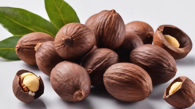 Nueces de karité para la fabricación de mantequilla de karité aisladas sobre fondo blanco