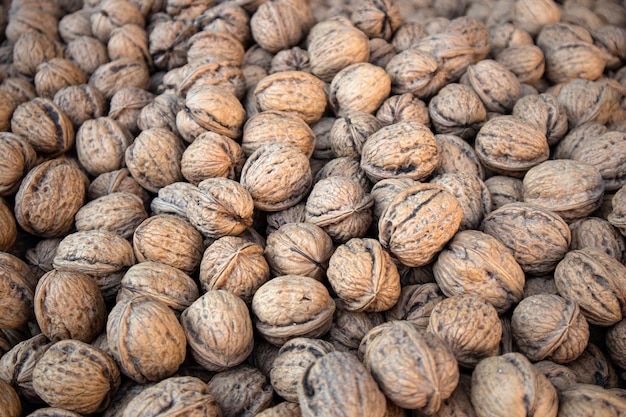 Nueces con textura de fondo de cáscara Vista de cerca