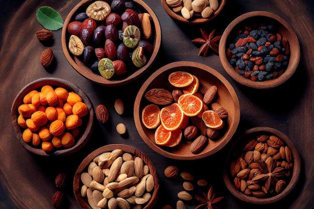 Nueces variadas y fondo de frutos secos Generativo Ai